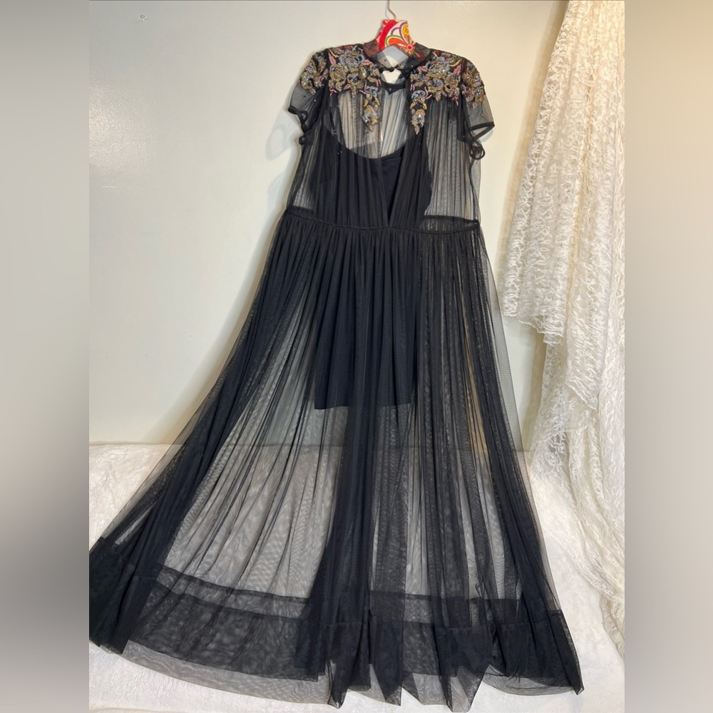 Free People Bali Keeper Of Secret Embellished Beaded Mesh Maxi Dress Set L - Picture 11 of 11